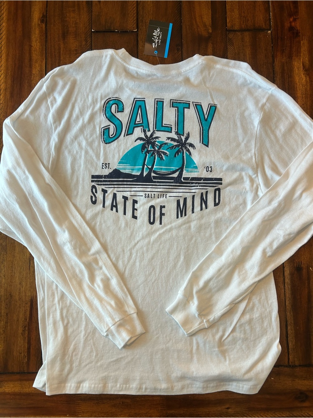 Salt Life White Long-Sleeve 'Salty State of Mind' Graphic Tee with Teal Accent